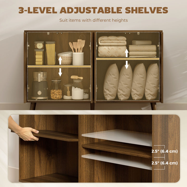 HOMCOM Buffet Cabinet with Storage, Modern Fluted Sideboard with Adjustable Shelves for Dining Room Living Room, Dark Brown