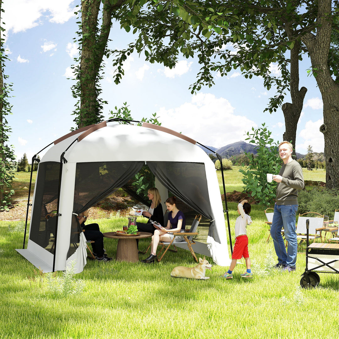 Outsunny 10' x 10' Screen Tent, UV50+ Protection Outdoor Screen House with Carry Bag & Ground Stakes, Fits 6-8 People, White