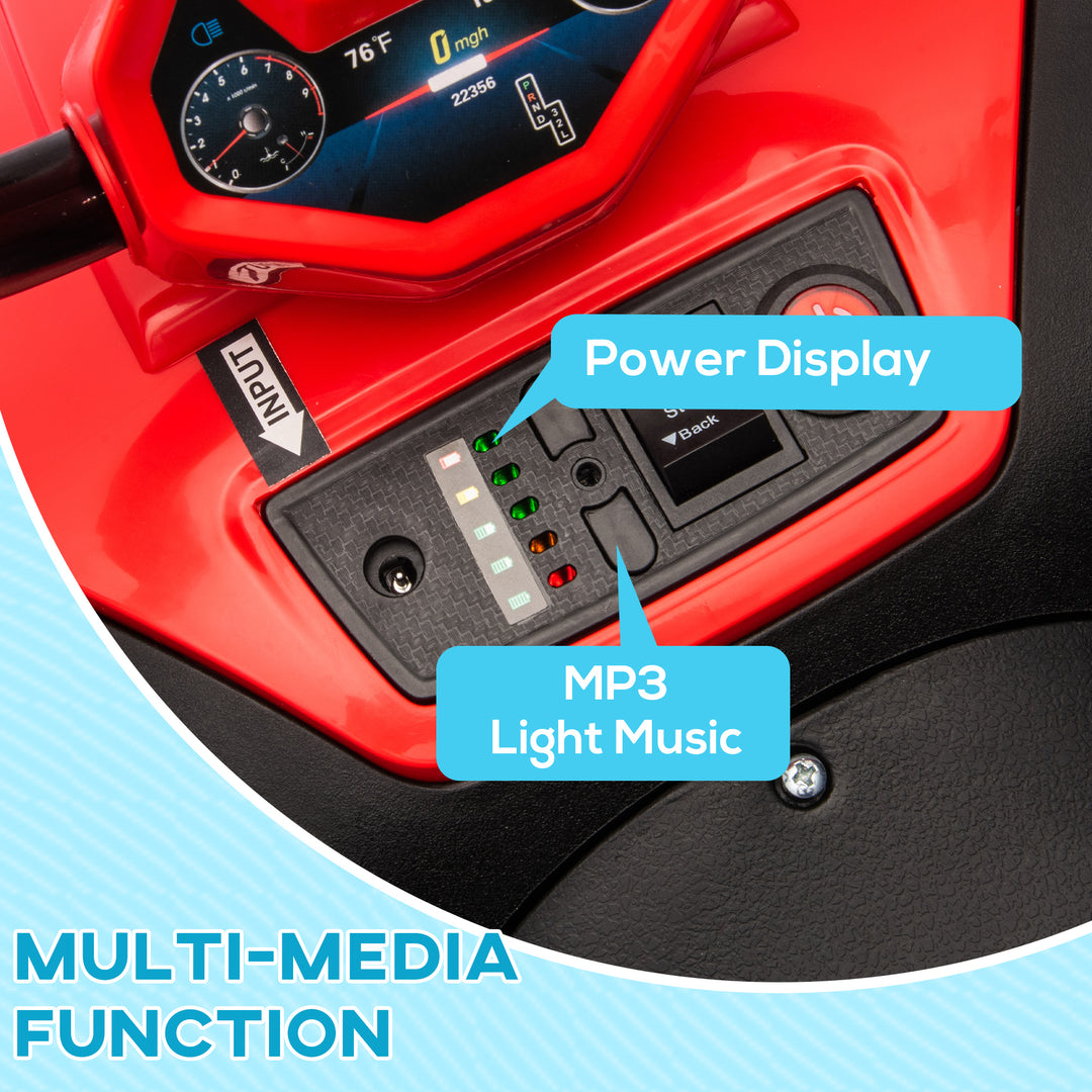 Qaba 12V Kids ATV with Four Wheels Spring Suspension, Forward & Backward, LED Light, MP3, Music, Blue