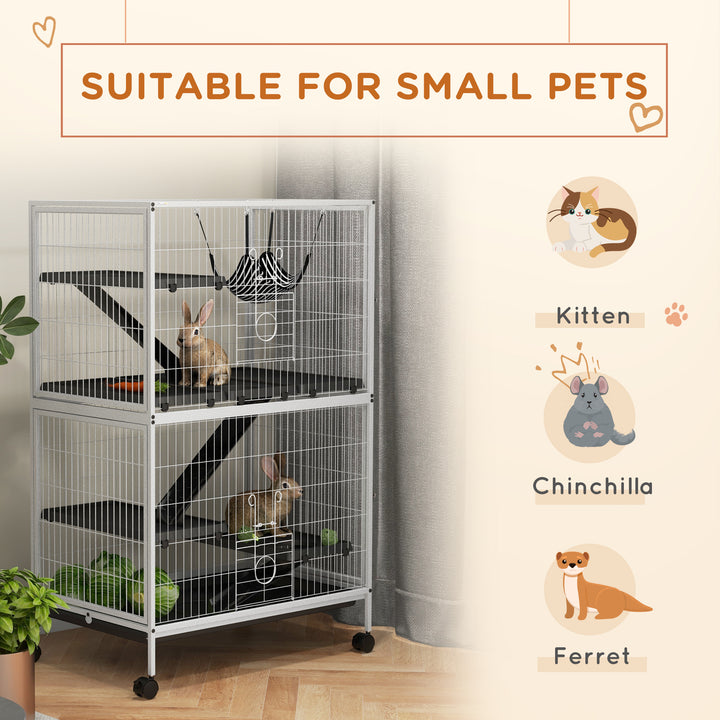 PawHut 5-Tier Rolling Small Animal Cage, Deluxe Guinea Pig Cage, Ferret Cage for Mink Chinchilla Kitten Rabbit, Light Grey