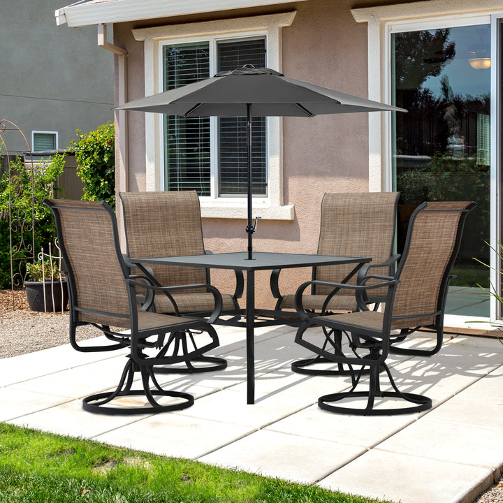 Outsunny 5-Piece Outdoor Patio Dining Set, 4 Swivel Rocker Chairs and 37" x 37" Dining Table Furniture Set with Umbrella Hole for Garden, Lawn and Backyard, Black (Umbrella not included)
