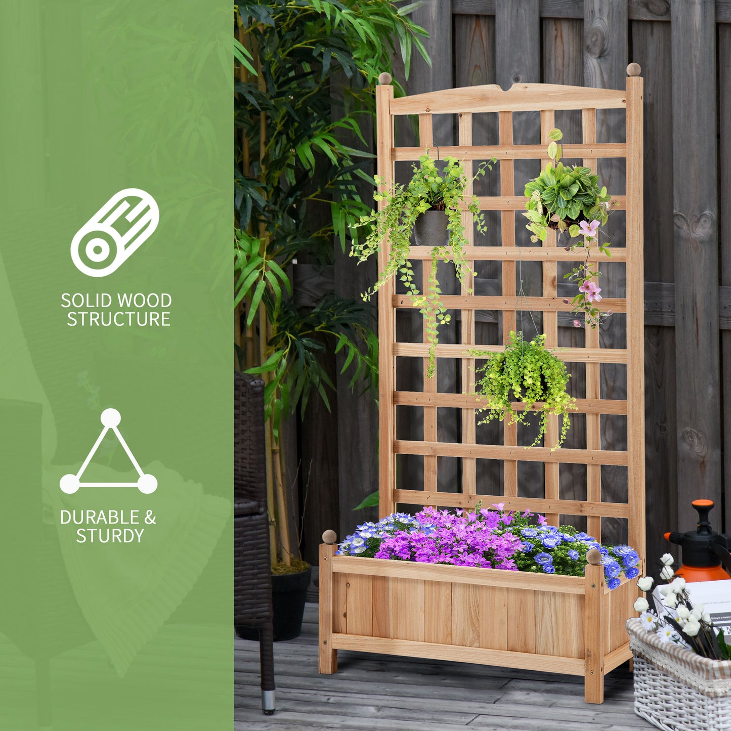 Outsunny 24" x 12" x 49" Raised Garden Bed with Trellis Board Back & Strong Wooden Design & Materials