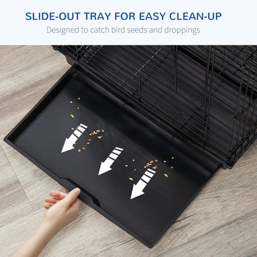 PawHut 23" Bird Cage Flight Parrot House Cockatiels Playpen with Open Play Top and Feeding Bowl Perch Pet Furniture Black