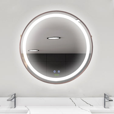 kleankin 24'' Round Led Bathroom Mirror, Dimmable Anti Fog Wall-Mounted Mirror with 3 Temperature Colors, Plug-in, Rose Gold
