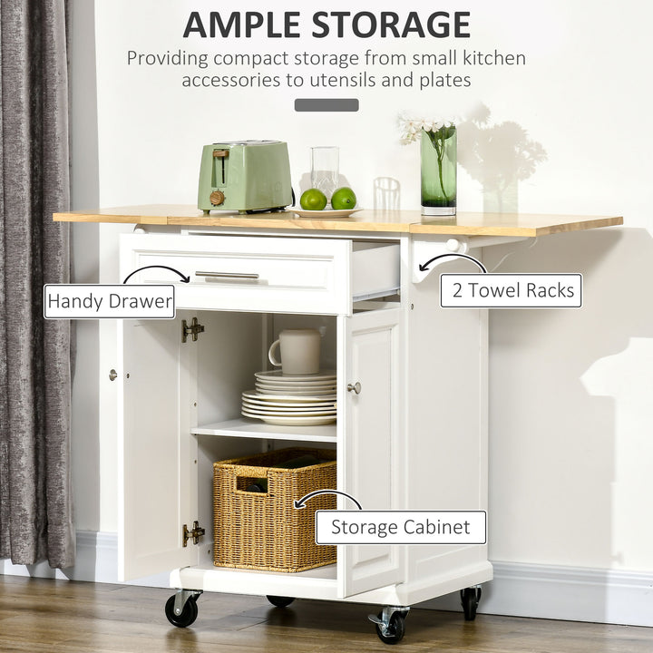 HOMCOM Kitchen Island Cart on Wheels with Extended Counter Drawer Cabinet Towel Racks