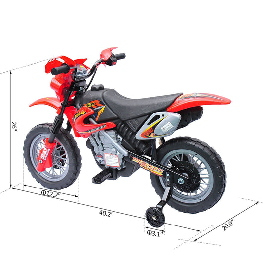 Aosom 6V Kid Electric Ride On Motorcycle Powered Dirt Bike Battery Scooter For 3-6 Year Old Kids Toddlers W/ Training Wheels Red