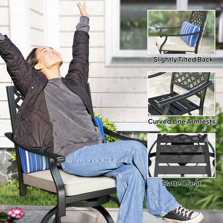 Outsunny Outdoor Bar Stools Set of 2, Bar Height Swivel Patio Chairs with Cushion, Pillow Footrest for Poolside, Backyard