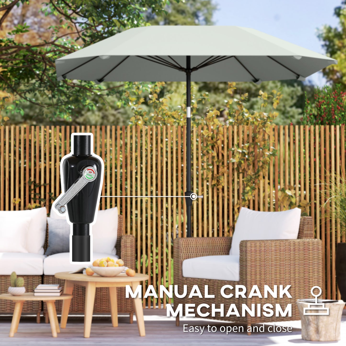 Outsunny 7.6FT Aluminum Patio Umbrella Parasol 8 Ribs Outdoor Market Umbrella with Crank, Push Button Tilt for Deck, Backyard and Lawn, Sky Blue