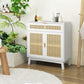 HOMCOM Boho Sideboard Storage Cabinet with Rattan Doors, Black