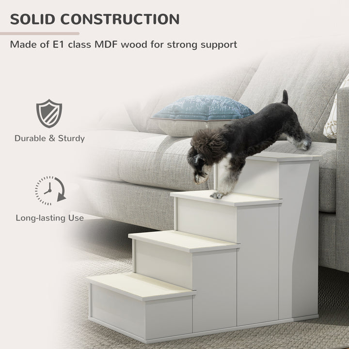 PawHut 4 Levels Wooden Dog Steps Pet Stairs for High Bed, Cat Ladder for Bed Couch with Non-Slip Carpet, Dark Coffee