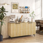 HOMCOM 55" Modern Sideboard, Fluted Buffet Cabinet with Adjustable Shelves, 5 Metal Legs for Kitchen, Living Room, Nature Wood
