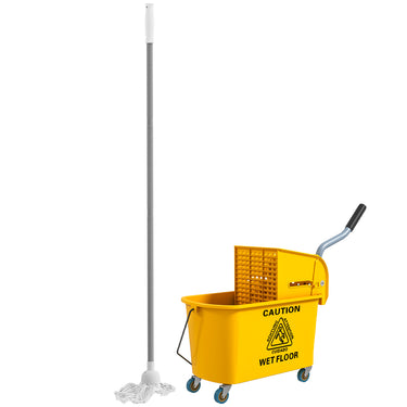 HOMCOM Mop Bucket with Wringer on Wheels for Floor Cleaning, 21 Quart Side Press Wringer with Handle and Mop, Yellow