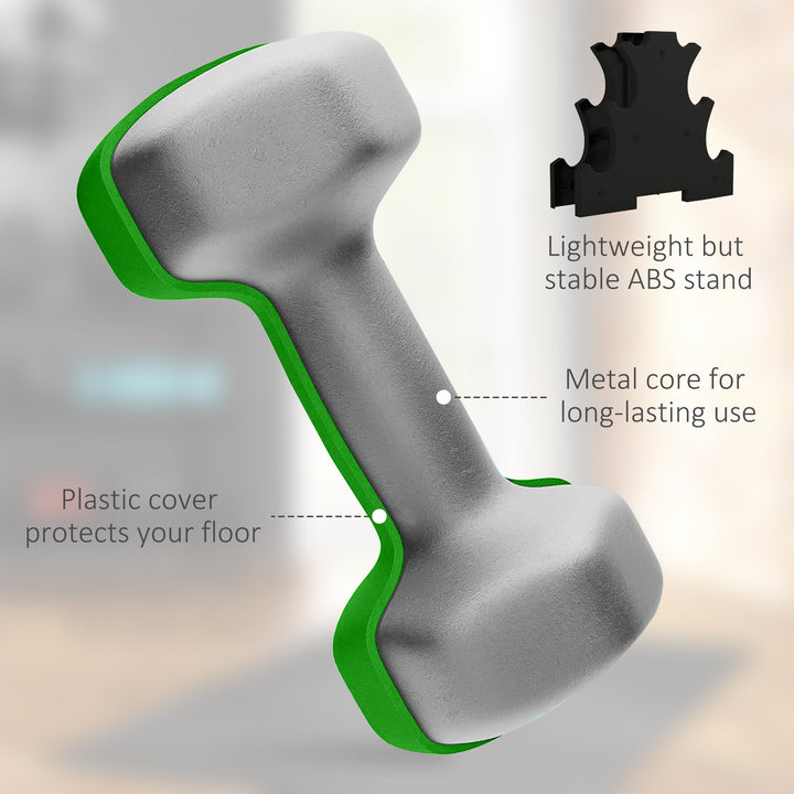 Soozier 2 x 2 lbs., 2 x 3 lbs., 2 x 5 lbs. Dumbbells Set with Dumbbell Rack, Hand Weights for Home Gym Training