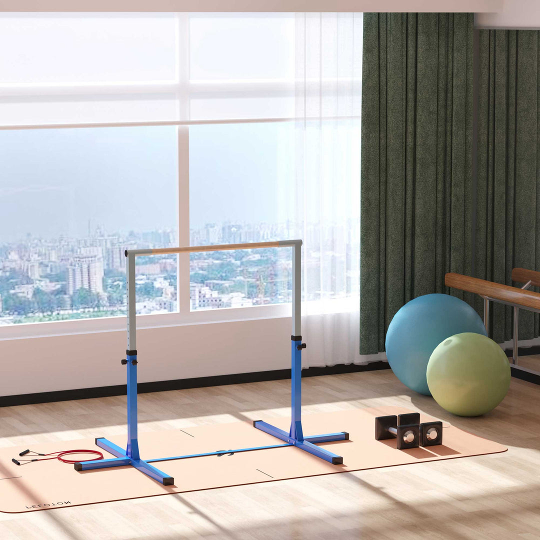 Soozier Professional Gymnastics Bar for Kids, Toddler Home Gymnastics Equipment with 13-level Adjustable Height, Blue