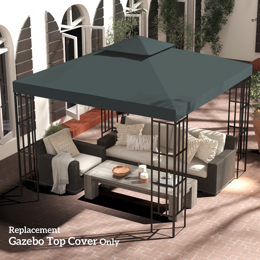 Outsunny 10' x 10' Square 2-Tier Gazebo Canopy Replacement Top Cover Outdoor Garden Sun Shade, Wine Red