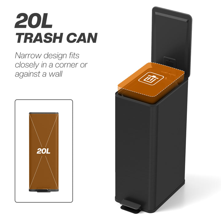 HOMCOM 5.3 Gallon Stainless Steel Kitchen Garbage Can with Soft-close Lid, Foot Pedal, Fingerprint-Proof, Silver