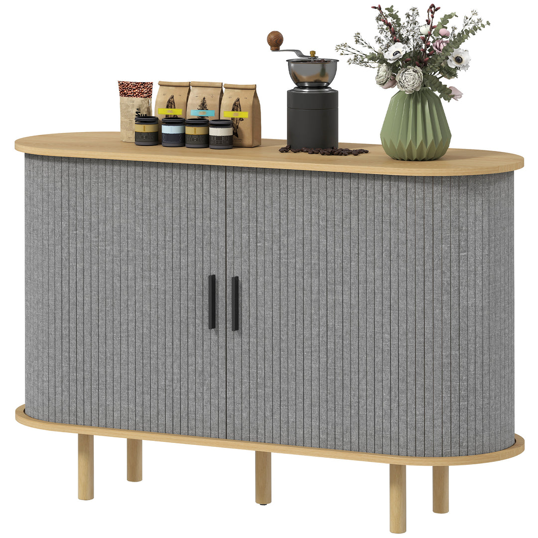 HOMCOM 47" Buffet Cabinet with Tambour Sliding Doors, Fluted Sideboard with Storage Shelves and Wooden Legs, Grey
