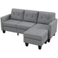 HOMCOM L-shaped Sofa, 3 Seater Couch with Ottoman, Corner Sofa with Thick Padded Cushion and Wood Legs, Dark Grey