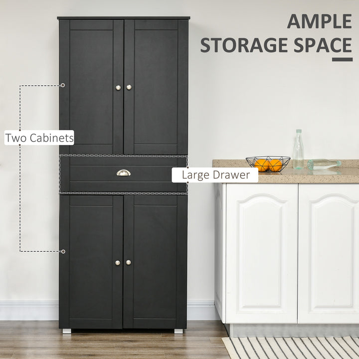 HOMCOM 72" Kitchen Pantry Cabinet, Modern Kitchen Pantry Storage Cabinet with 4 Doors and 3 Adjustable Shelves, White