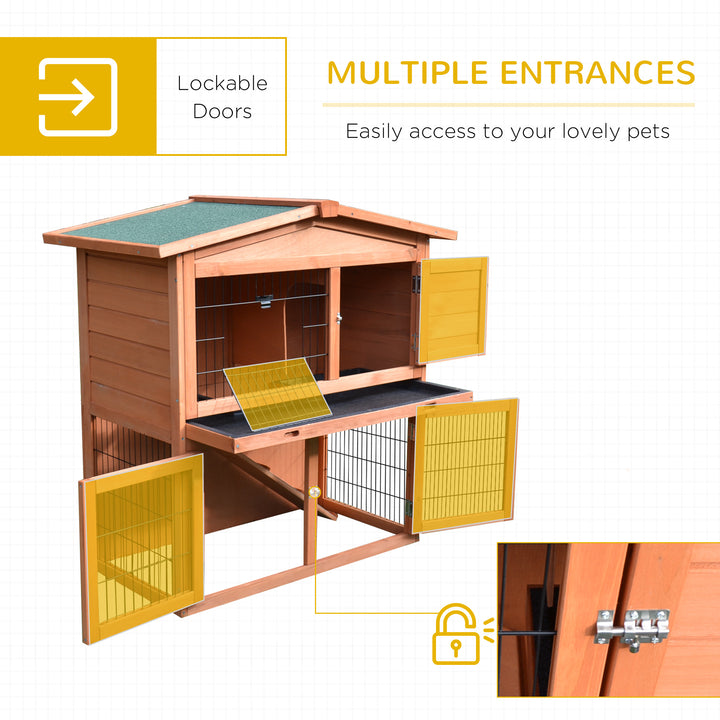 PawHut 2 Tier Rabbit Hutch Guinea Pig Hutch Ferret Cage with Ramp Slide Out Tray for Indoor Outdoor 39.6"L x 21.7"W x 39.8"H