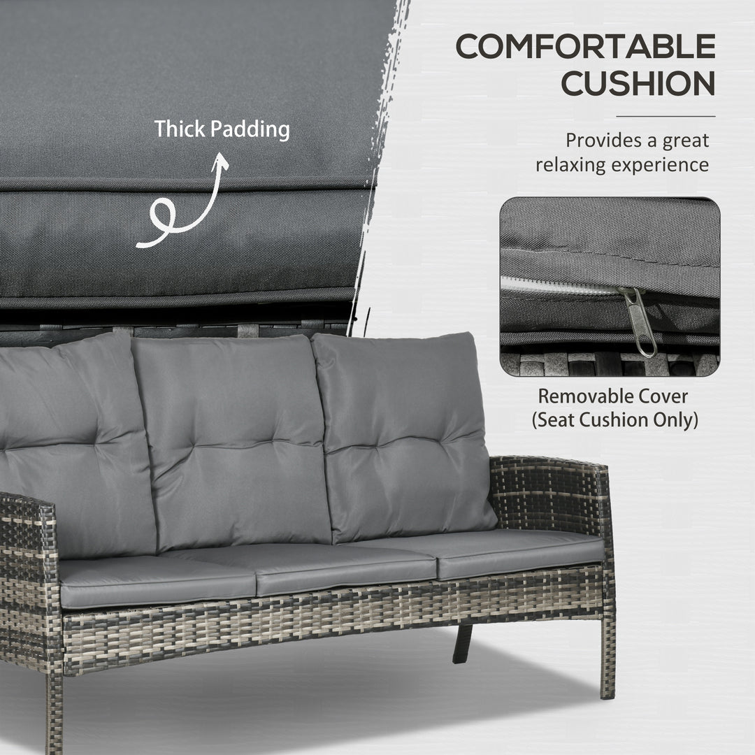 Outsunny 6 Piece Patio Furniture Set with Patio Chairs, Ottomans, Sofa, Glass Top Table and Cushions, Wicker Rattan Outdoor Furniture Set for Backyard, Porch, Grey