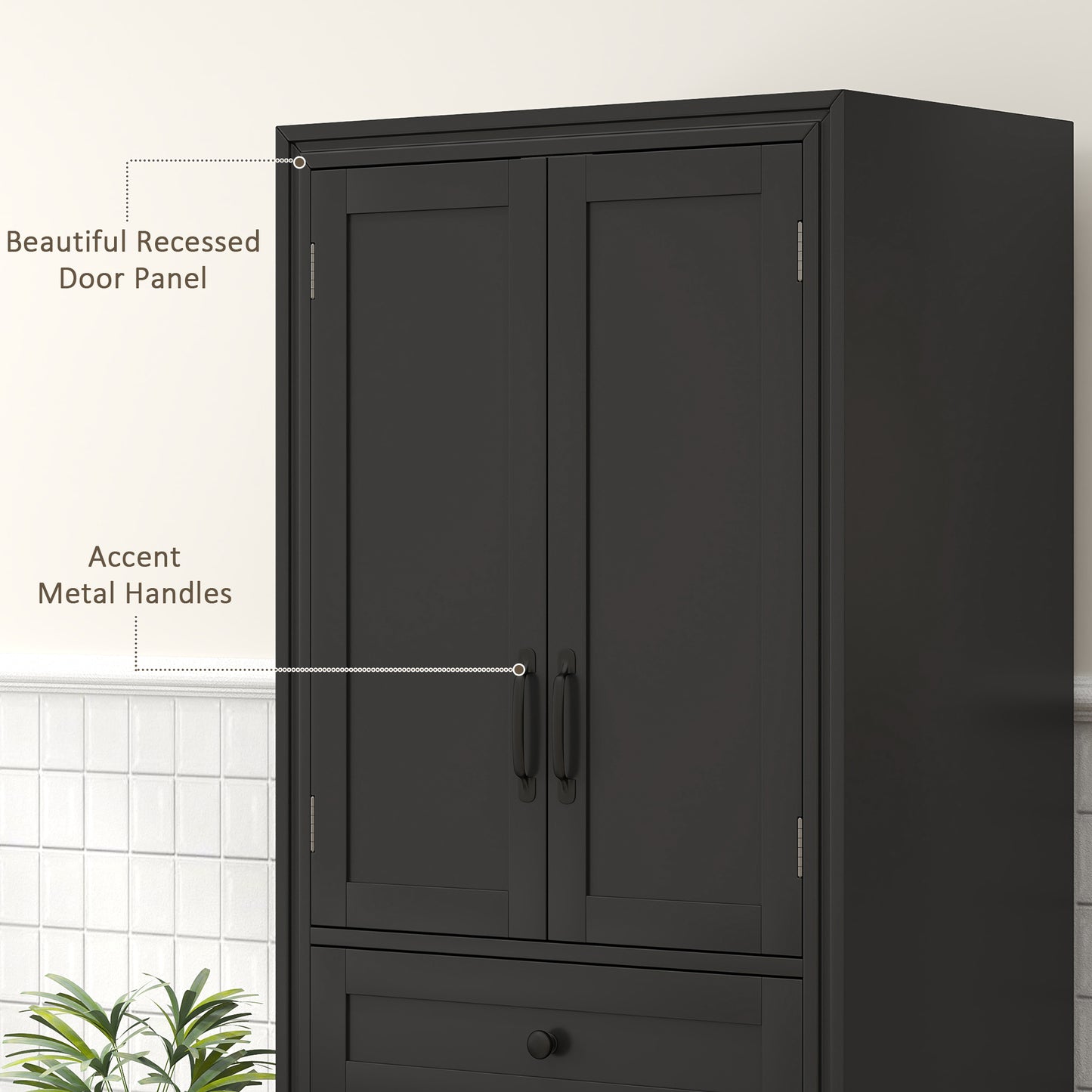 HOMCOM Freestanding Storage Cabinet, Kitchen Pantry Cabinet with 2 Shelves, 4 Doors, Kitchen Storage Cabinets for Dining Room