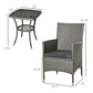 Outsunny 3 Pieces Wicker Patio Furniture Set, Rattan Bistro Set with Glass Top Coffee Table and Cushions, Outdoor Conversation Set for Garden, Porch, Balcony, Grey