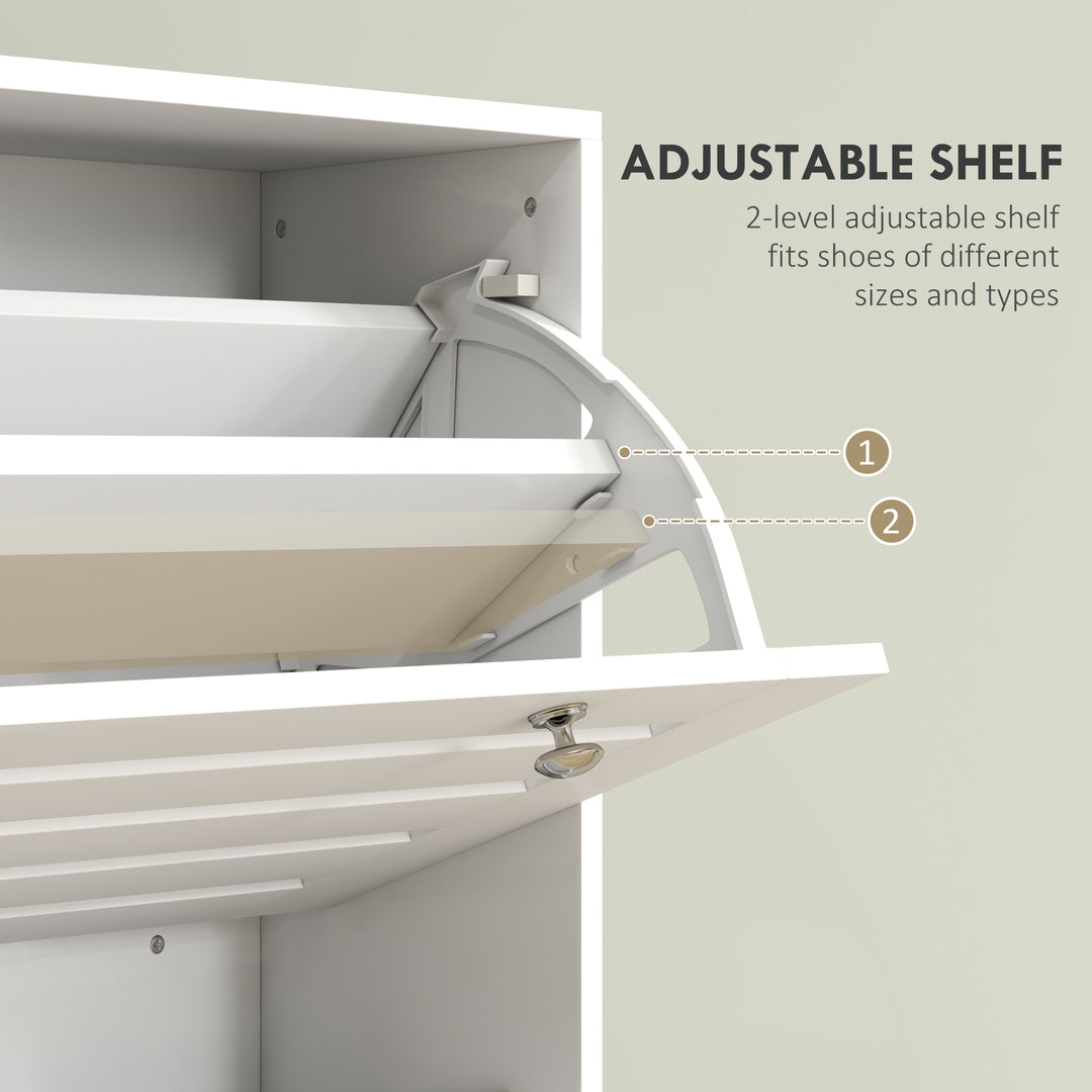 HOMCOM Narrow Shoe Storage Cabinet, 3 Flip Drawers, Adjustable Shelves, 24 Pairs Capacity, White