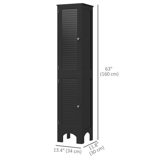 HOMCOM Narrow Bathroom Cabinet, Tall Bathroom Storage Cabinet with Shelves and Doors, Black