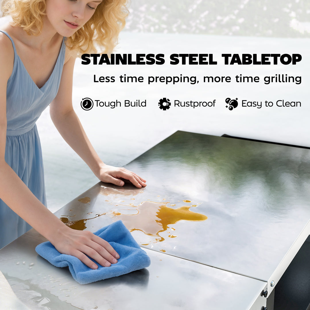 Outsunny Outdoor Grill Dining Cart with Stainless Steel Top, Pizza Oven Stand Table with Foldable Side Table, Silver