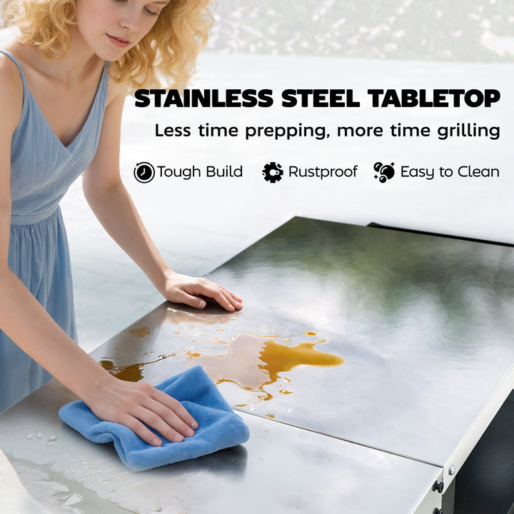 Outsunny Outdoor Grill Dining Cart with Stainless Steel Top, Pizza Oven Stand Table with Foldable Side Table, Silver