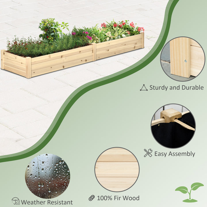 Outsunny 96" x 24" x 10" Wooden Raised Garden Bed with 2 Planter Box and Non-woven Fabric Liner for Backyard, Patio to Grow Vegetables, Herbs, and Flowers, Natural