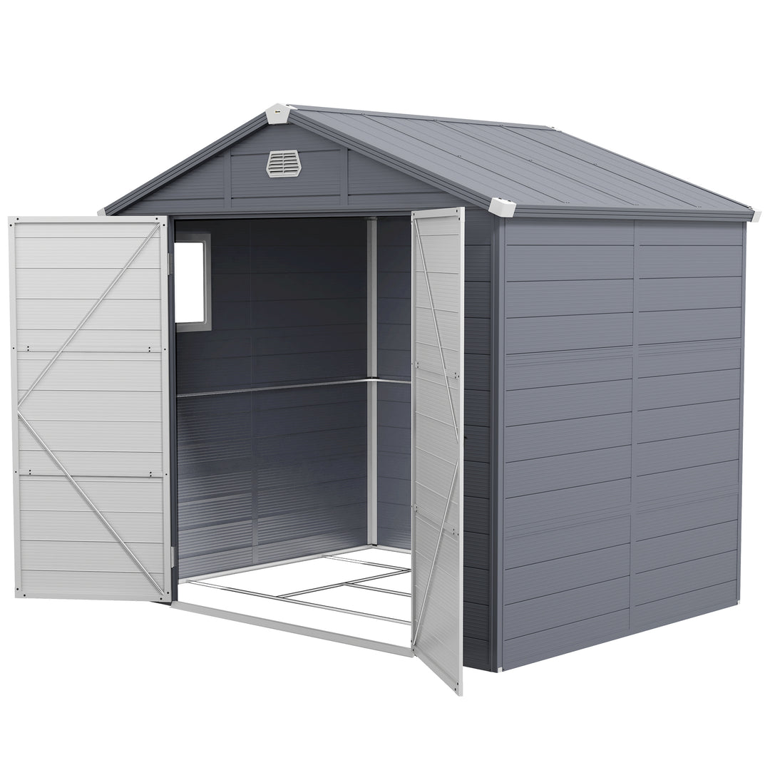 Outsunny 8' x 6' Plastic Garden Storage Shed with Latch Door, Vents, Sloped Roof, Light Grey