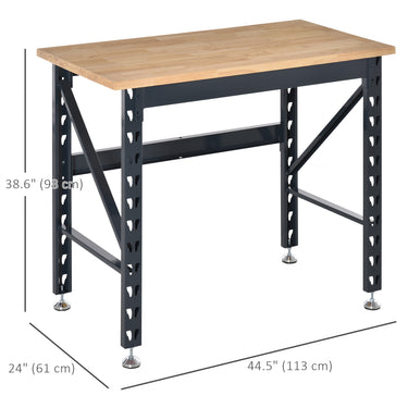 HOMCOM 45" Workbench, Solid Wood Tabletop Workstation, Work Table with Four Adjustable Foot Pads, Weight Capacity 1100 Lbs