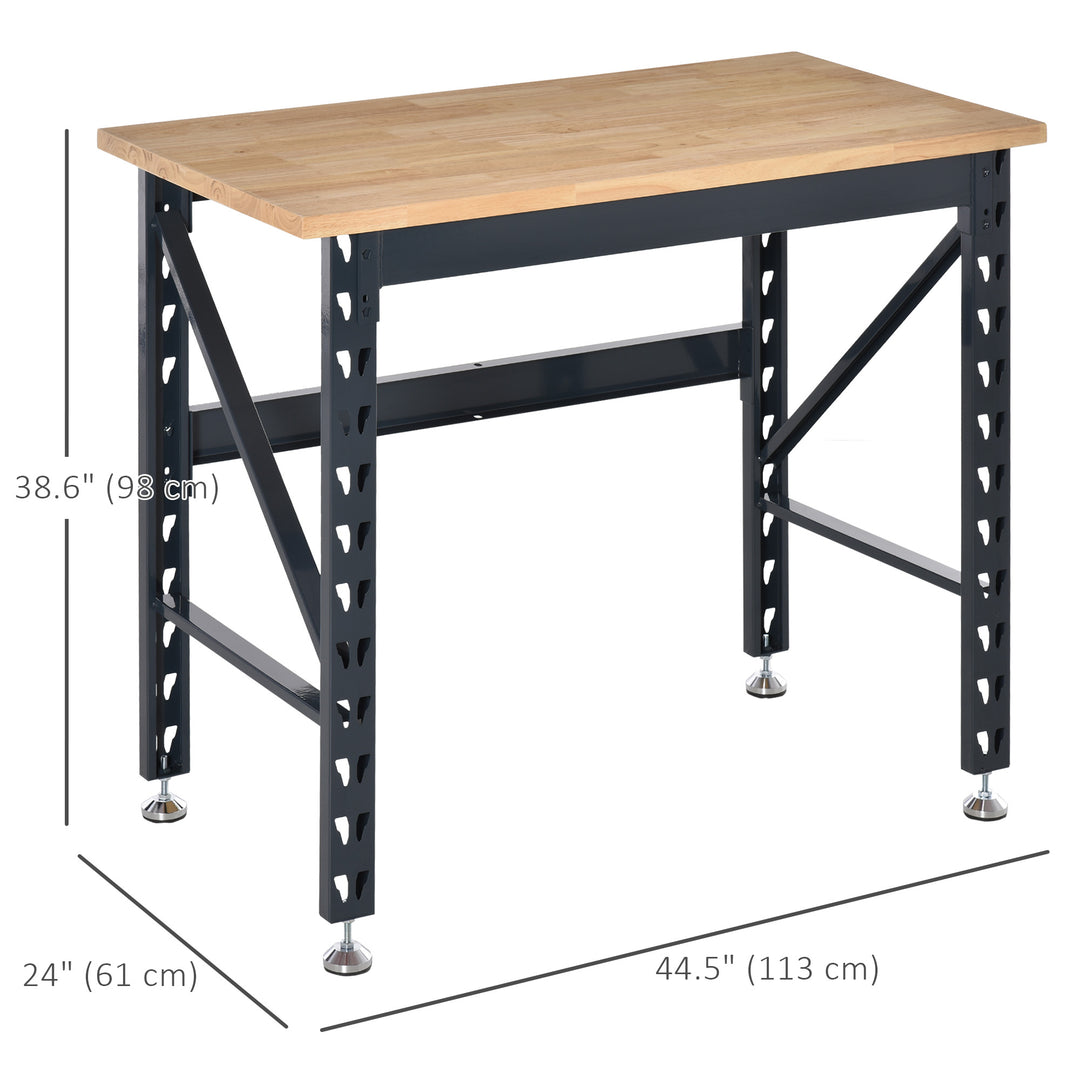 HOMCOM 45" Workbench, Solid Wood Tabletop Workstation, Work Table with Four Adjustable Foot Pads, Weight Capacity 1100 Lbs