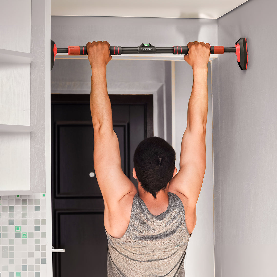 Soozier Pull Up Bar Doorway No Screws, Chin Up Bar with Level Metre, 37.8"-51.2" (96-130cm) Width Adjustable, Max Load 440lbs
