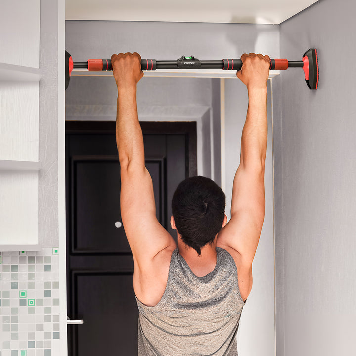 Soozier Pull Up Bar Doorway No Screws, Chin Up Bar with Level Metre, 37.8"-51.2" (96-130cm) Width Adjustable, Max Load 440lbs