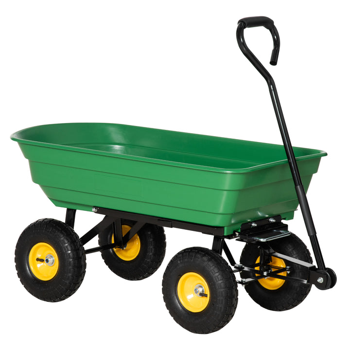 Outsunny Garden Dump Cart Heavy Duty 440lbs Wagon with Steel Frame and 10'' Pneumatic Tires, Green