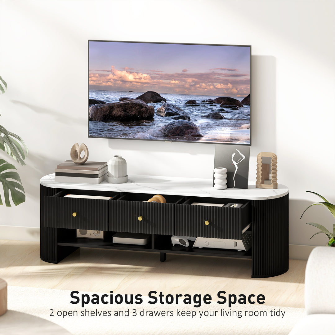 HOMCOM TV Stand, Modern TV Table with Marble-Effect Top, 3 Drawers and 2 Open Shelves for 32-65 Inch Television, Natural