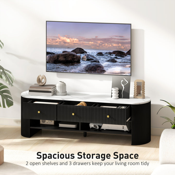 HOMCOM TV Stand, Modern TV Table with Marble-Effect Top, 3 Drawers and 2 Open Shelves for 32-65 Inch Television, Natural