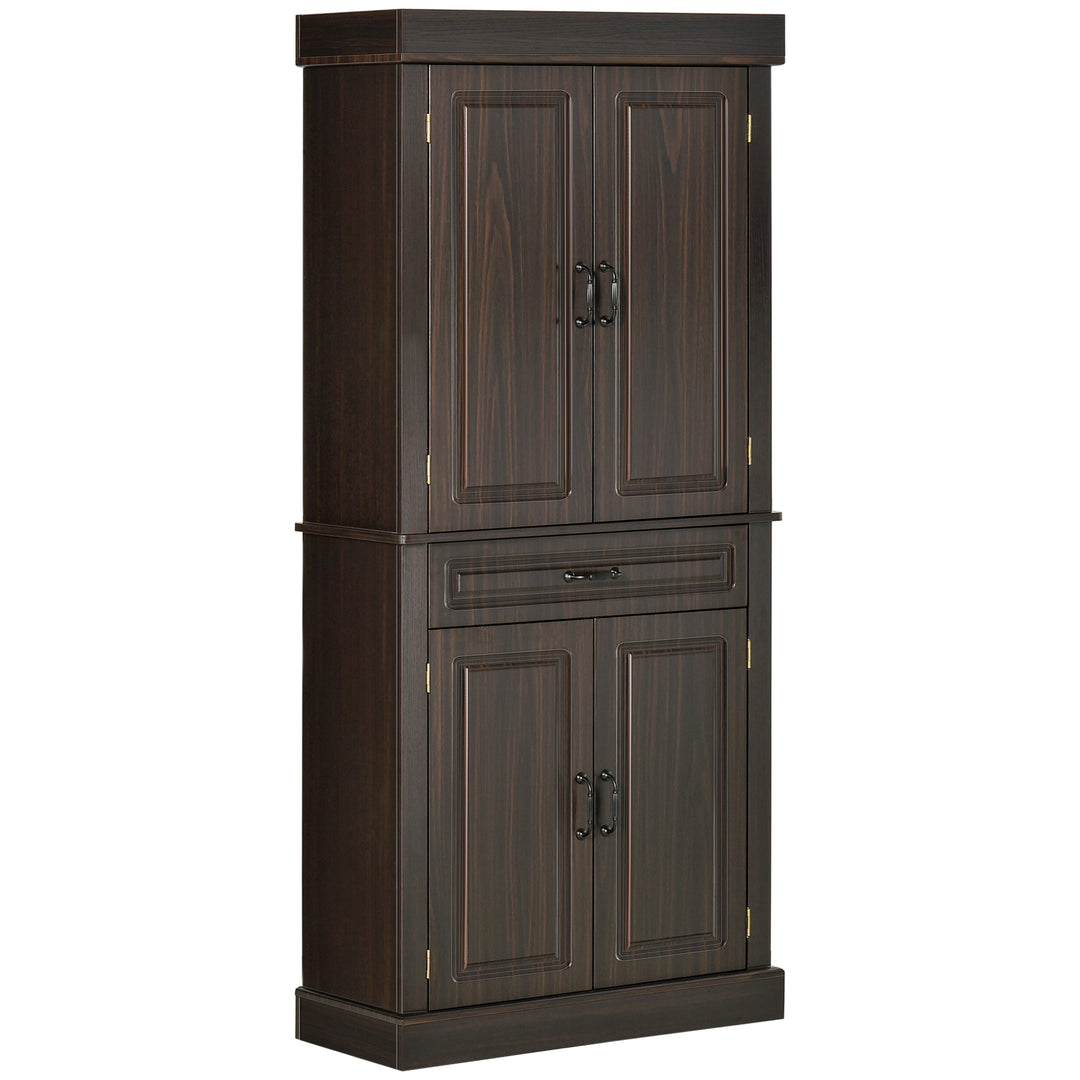 HOMCOM 71" Freestanding Kitchen Pantry with 4 Doors and 2 Cabinets, Tall Storage Cabinet for Kitchen, Distressed Coffee