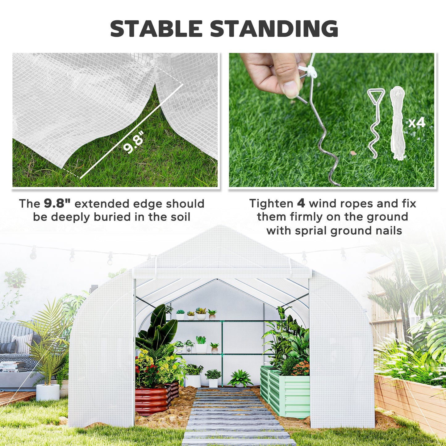 Outsunny 20x10x7ft Walk-in Steeple Greenhouse Outdoor Backyard Plant Seed Growth Tunnel Shed Warm House with 2 Anchor Way White