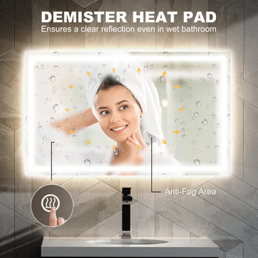 HOMCOM 39" x 24" Bathroom Mirror with LED Lights, Wall Mounted Vanity Mirror with Anti-Fog Pad and Touch Button, Clear