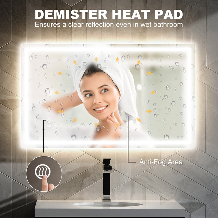 HOMCOM 39" x 24" Bathroom Mirror with LED Lights, Wall Mounted Vanity Mirror with Anti-Fog Pad and Touch Button, Clear