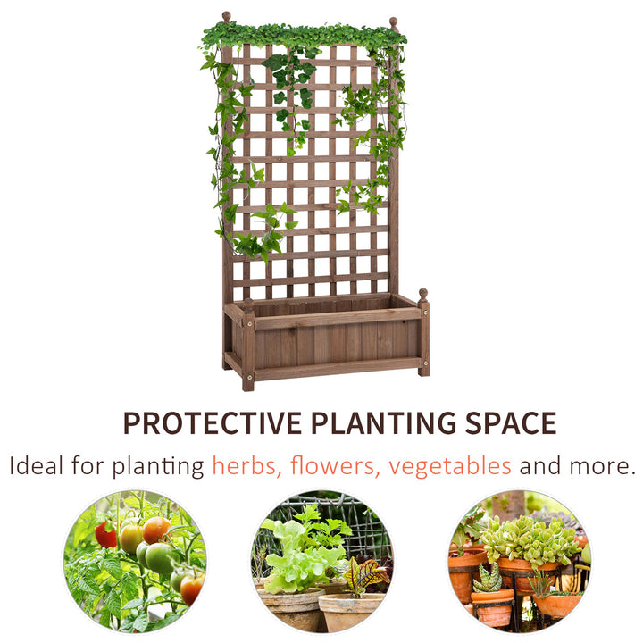 Outsunny Raised Garden Bed with Trellis, Wood Planter Box for Garden, Free Standing Flower Bed, 25.2" x 11" x 47.2" Brown