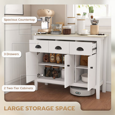 HOMCOM Sideboard Buffet Cabinet, 40" Kitchen Coffee Bar Cabinet with 3 Drawers and 2 Adjustable Shelves, White