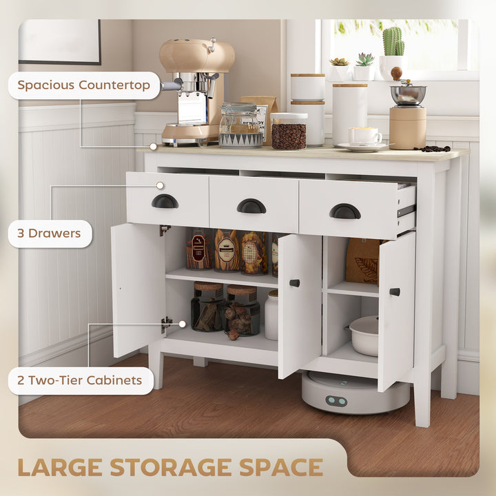 HOMCOM Sideboard Buffet Cabinet, 40" Kitchen Coffee Bar Cabinet with 3 Drawers and 2 Adjustable Shelves, White