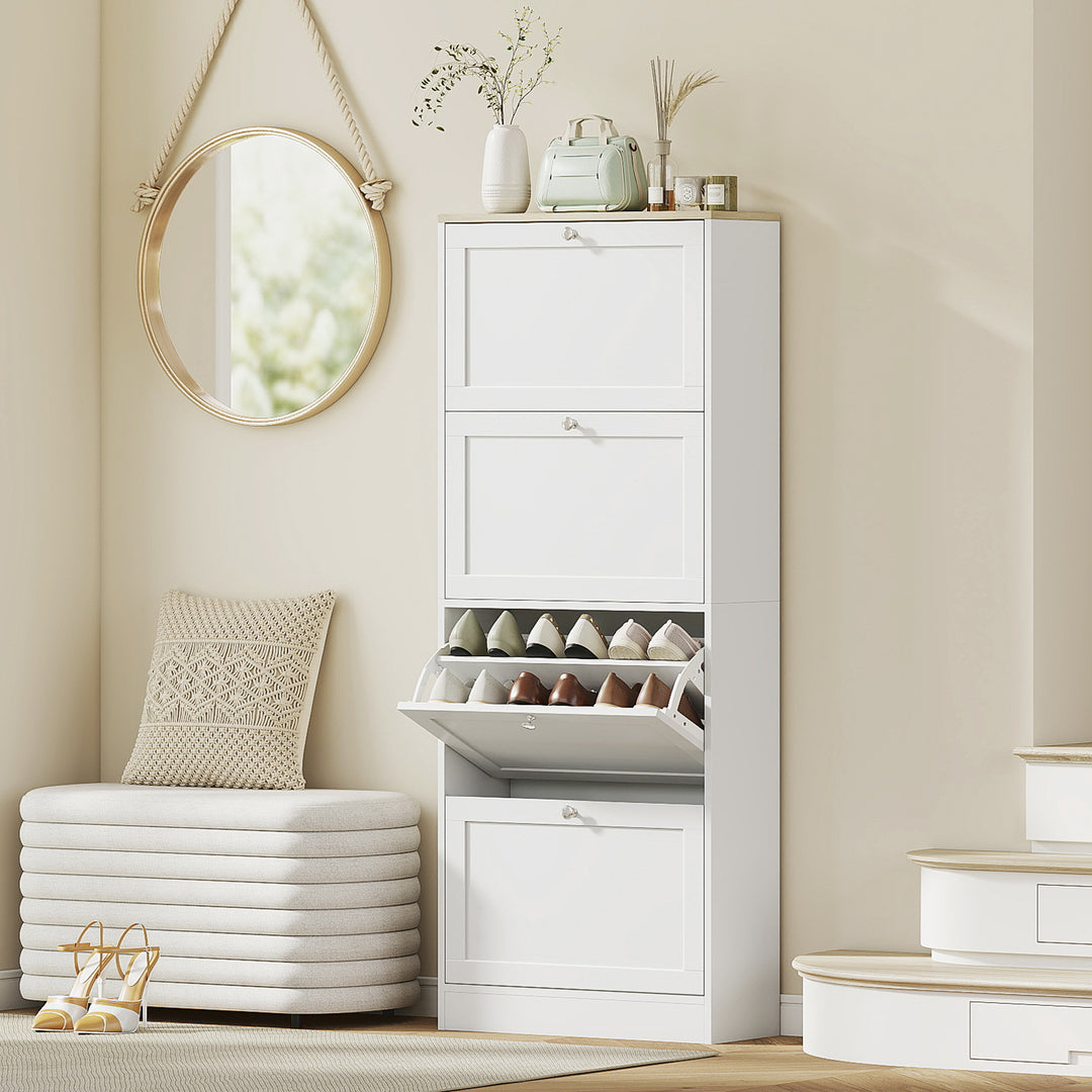 HOMCOM Modern Shoe Storage Cabinet with 4 Flip Drawers and Adjustable Shelves, Shoe Cabinet for 18-24 Pairs of Shoes, White