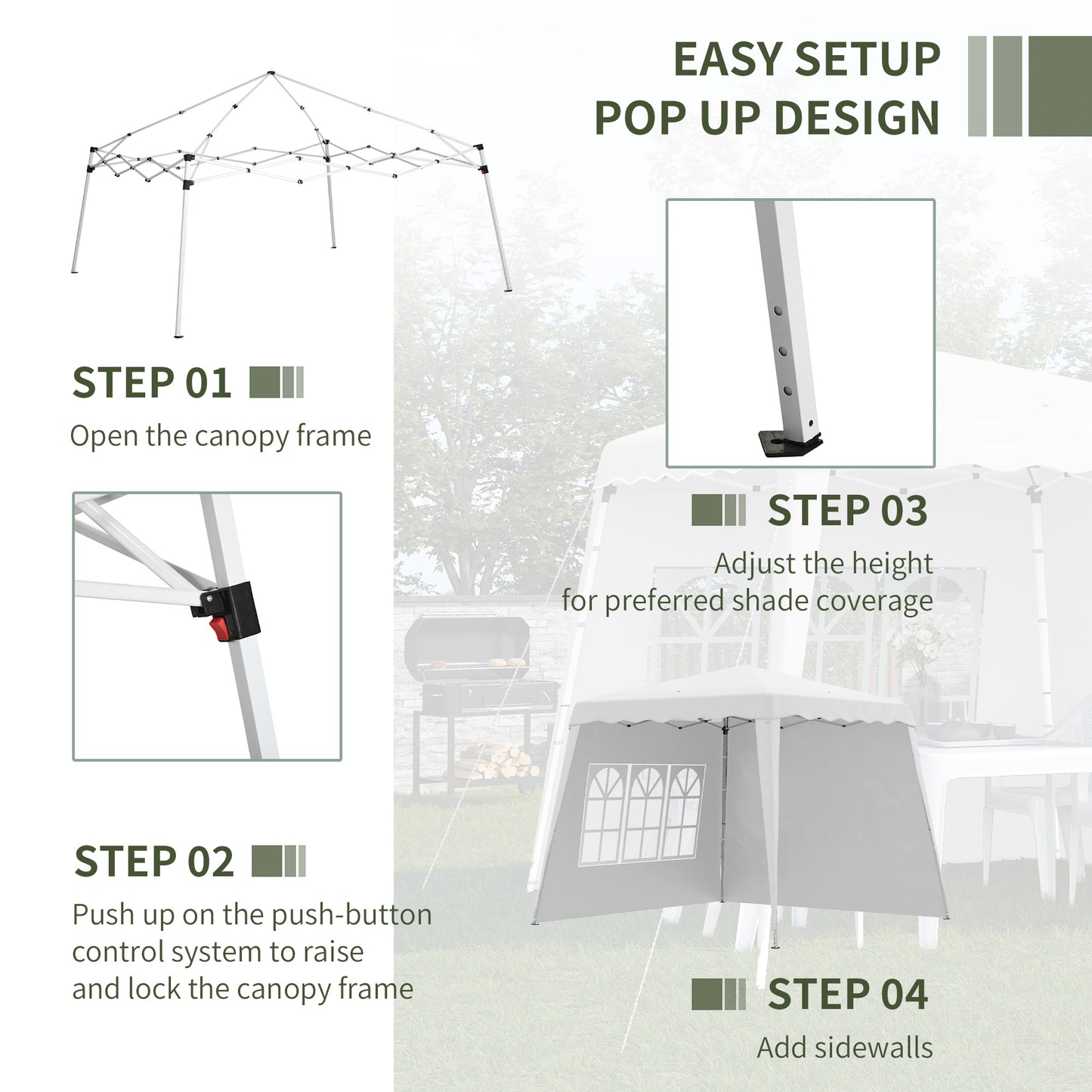 Outsunny Pop Up Canopy Tent with 2 Sidewalls, UV50+ Tents for Parties, Height Adjustable, with Carry Bag and Slant Legs, for Outdoor, Garden, Patio, 8 x 8ft Top / 9.5 x 9.5ft Base
