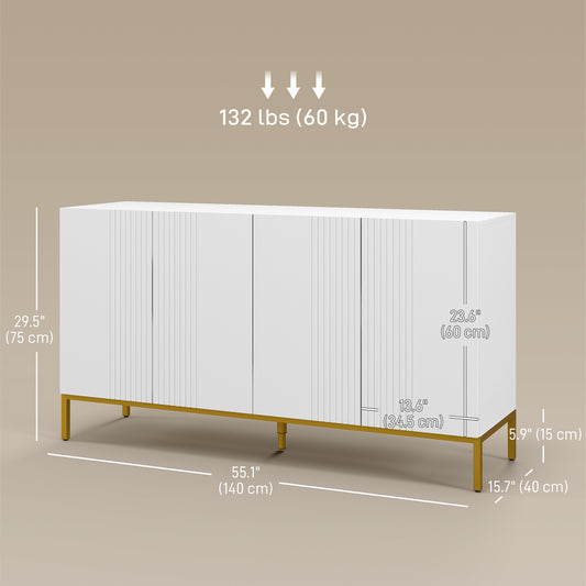 HOMCOM Sideboard Storage Cabinet with Adjustable Shelves, Soft-Close Doors, Kitchen Buffet Cabinet for Dining Room, White